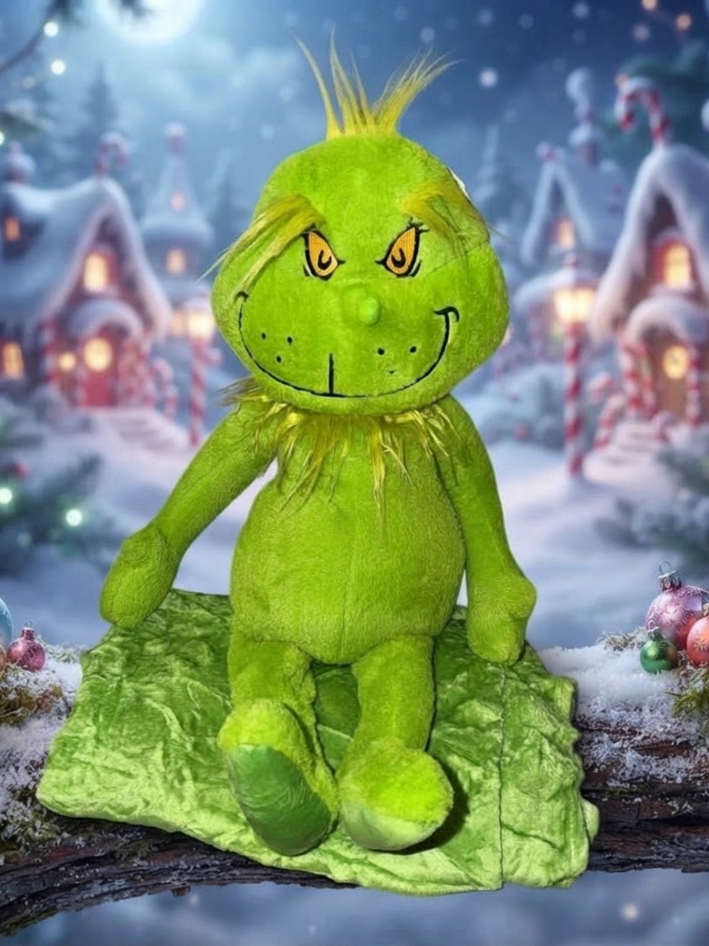 Green Plush Grinch Reptile Toy - Soft Holiday Stuffed Figure 30” W/Blanket